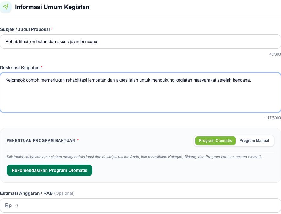 Kolom judul dan deskripsi proposal.