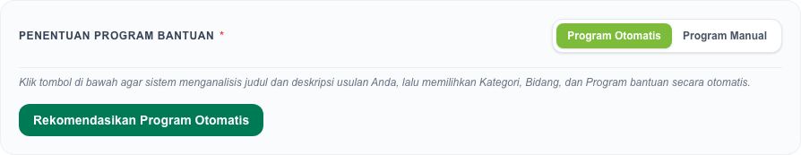 Panel Program Otomatis dan tombol rekomendasi pada formulir.